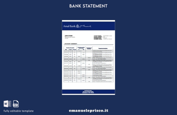 modello word di estratto conto bancario Somalia Amal in stile verificato
